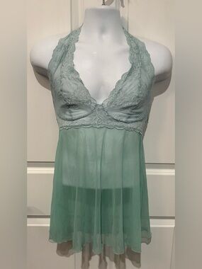 Victoria's Secret Sage Green Lace Halter Chemise